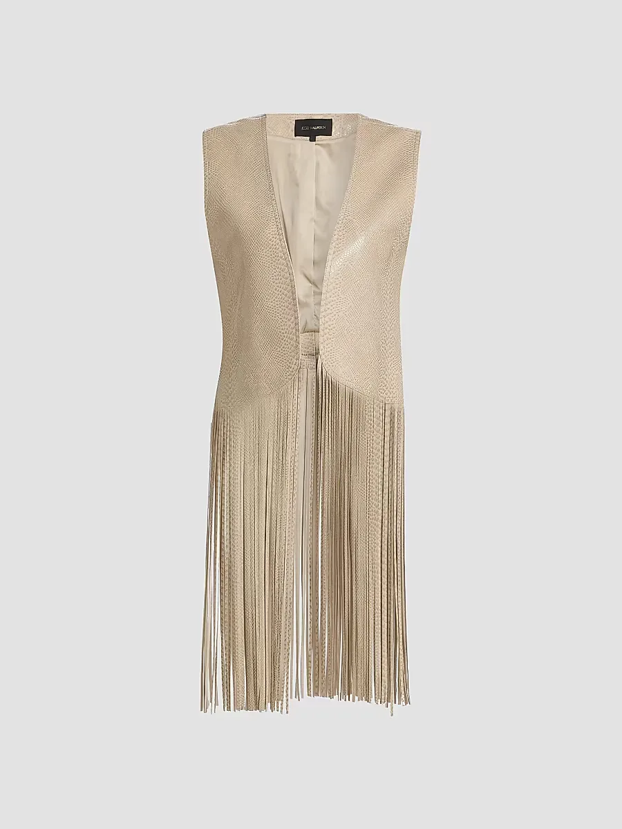 Angela Fringe Snake-Embossed Leather Vest by Kobi Halperin
