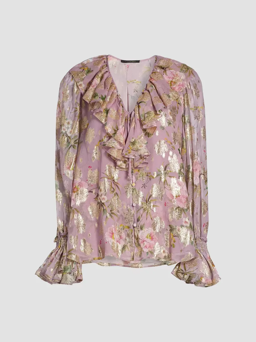 Leia Metallic Floral Jacquard Ruffle Blouse by Kobi Halperin
