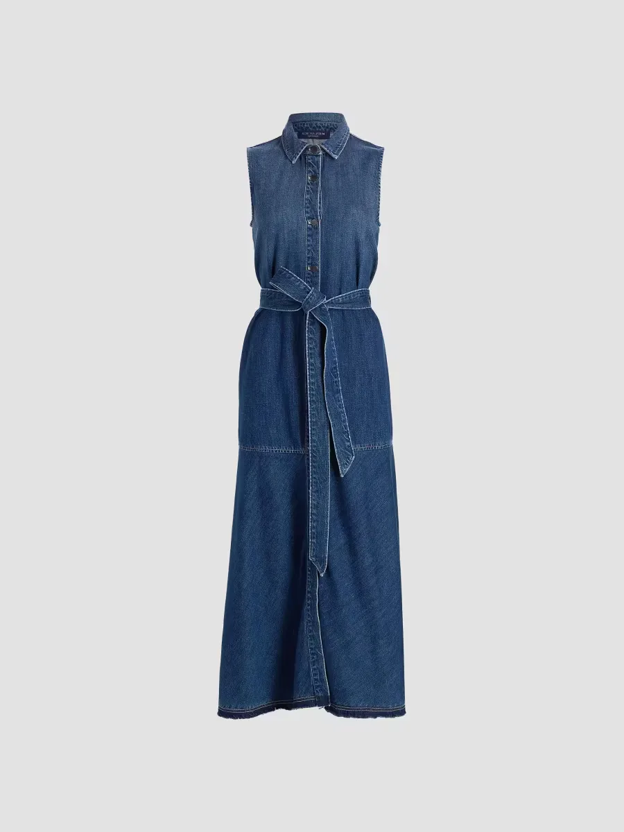 Addison Denim Self-Belt Maxi Shirtdress by Kobi Halperin