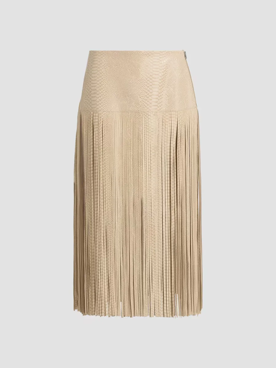 Parker Snakeskin-Print Leather Fringe Skirt by Kobi Halperin