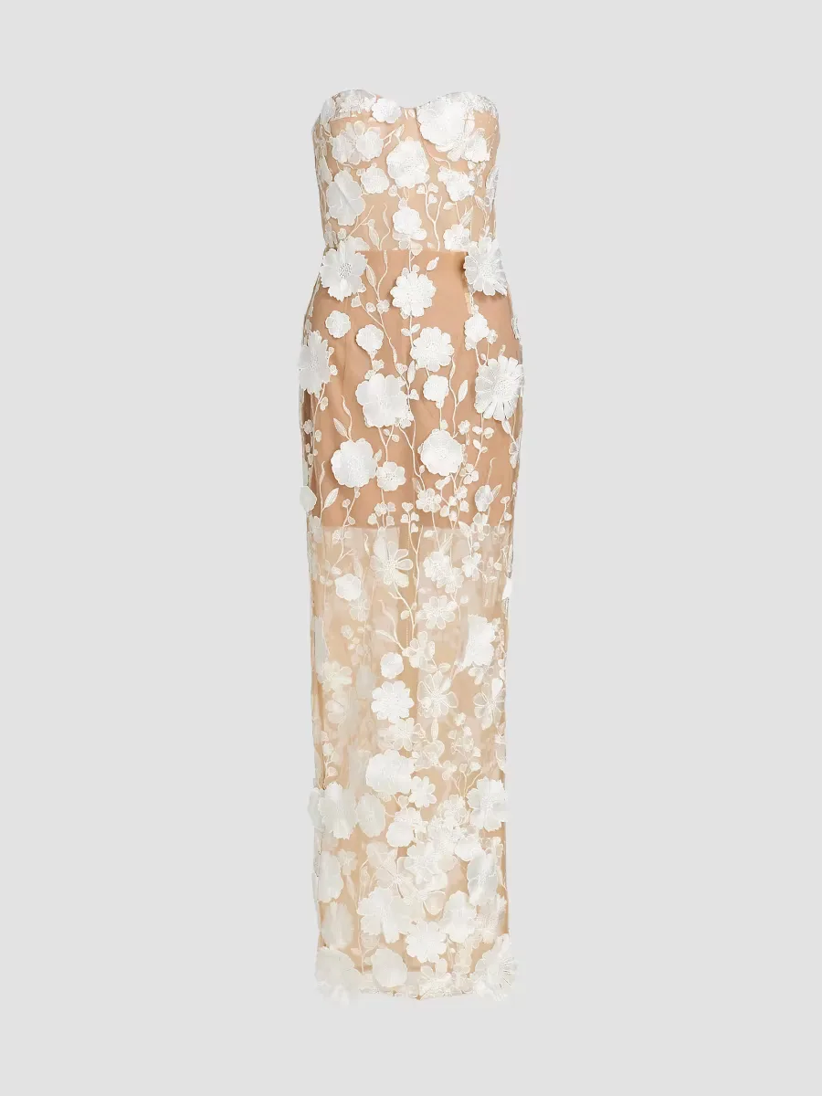 Jasmine Blanc Floral Appliqu Column Gown by Bronx Banco