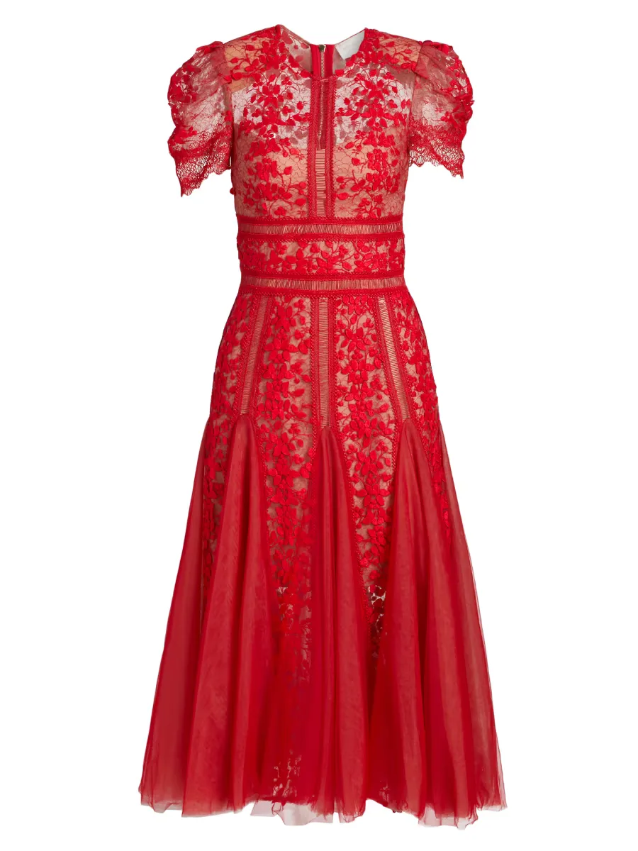 Megan Lace Short-Sleeve Midi-Dress by Bronx Banco