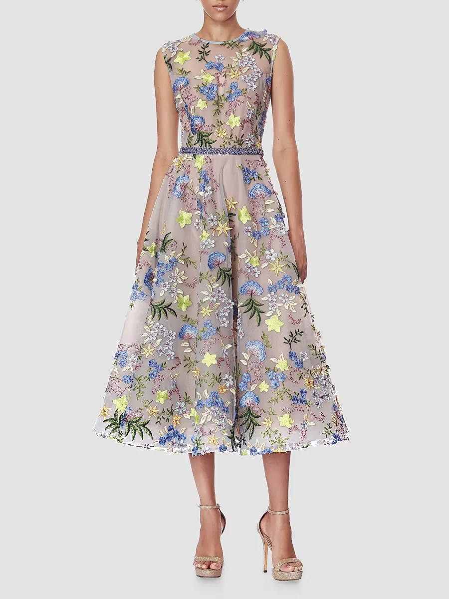 Saba Blossom-Embroidered Midi Dress