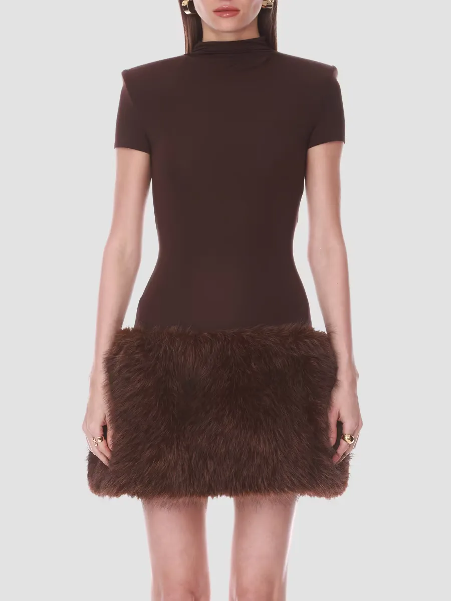 Faux-Fur Trim Mini Dress by Bronx Banco