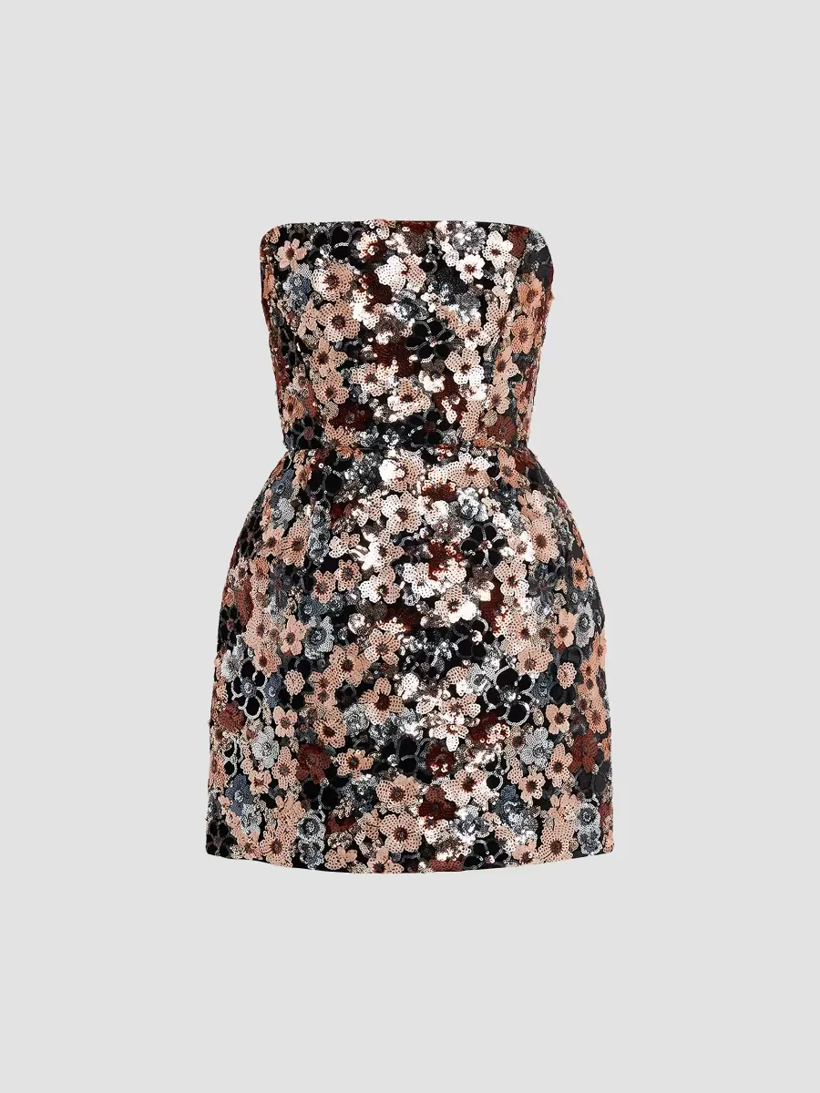 Maraya Strapless Floral Sequin Minidress