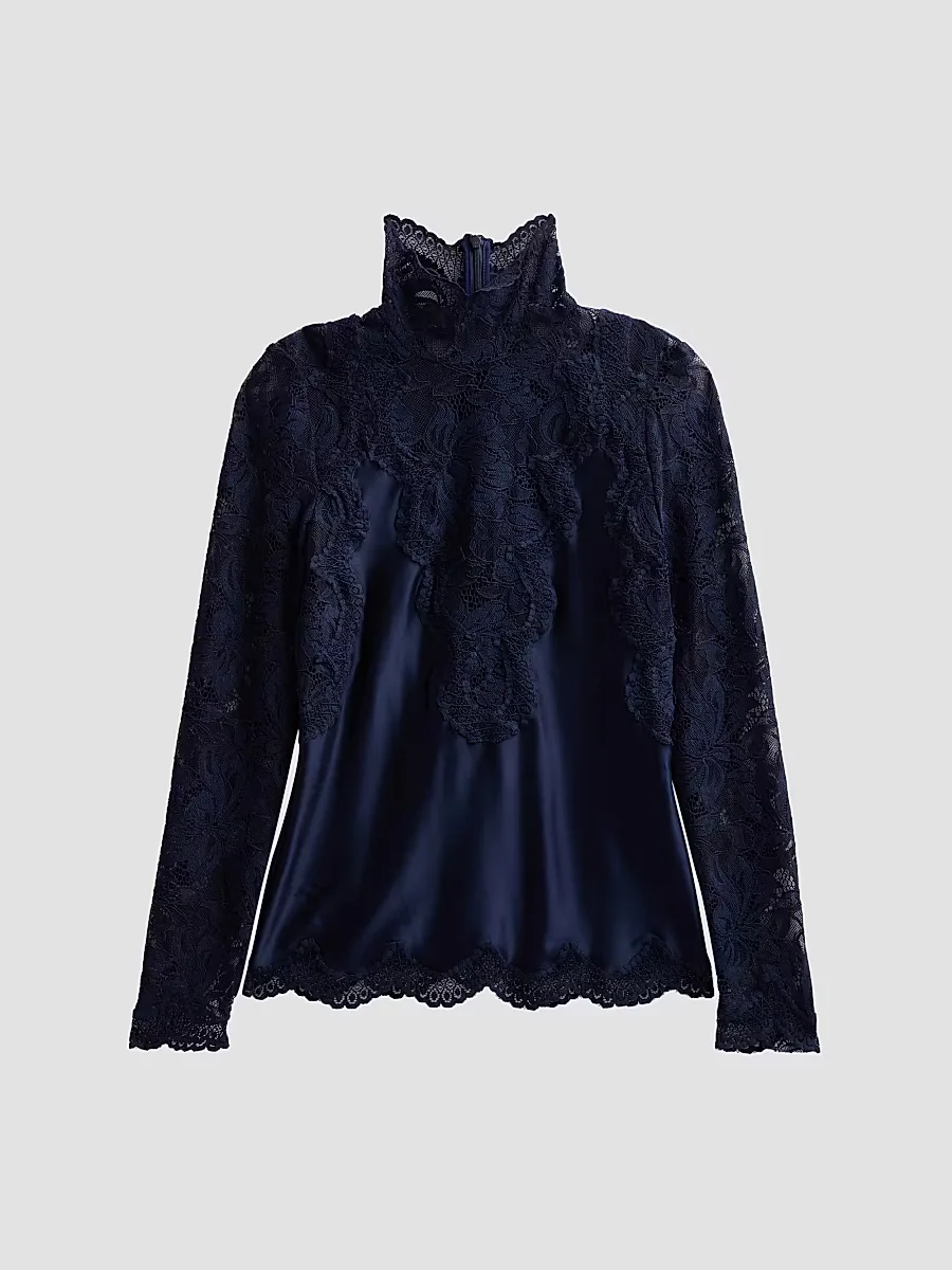 Lace Satin Long-Sleeve Top by Rabanne