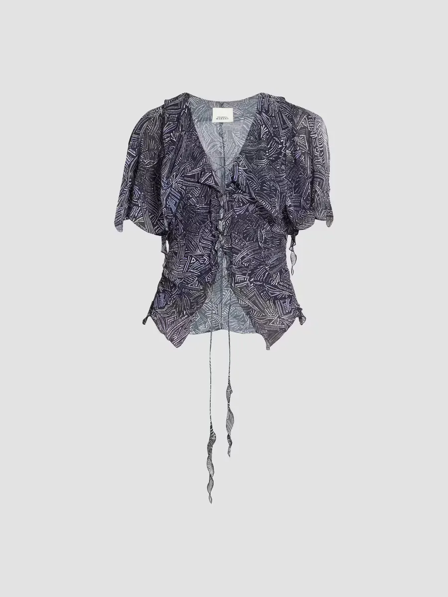 Thanais Abstract-Print Ruffled Silk Top by Isabel Marant