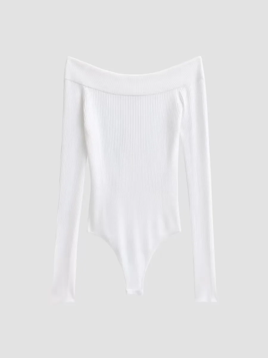 Off-The-Shoulder Long-Sleeve Rib-Knit Bodysuit by ALAA