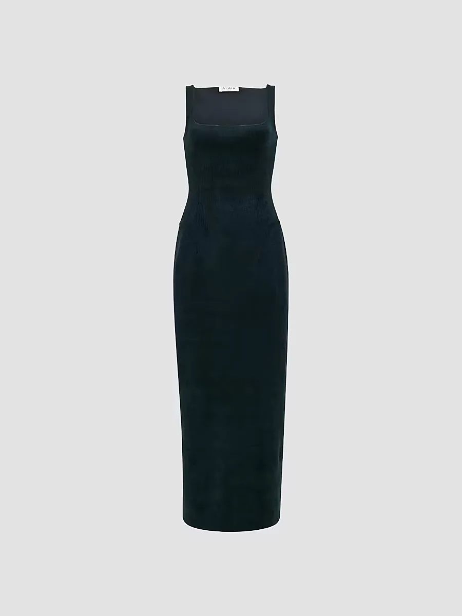 Velvet Fitted Midi Dress by ALAA