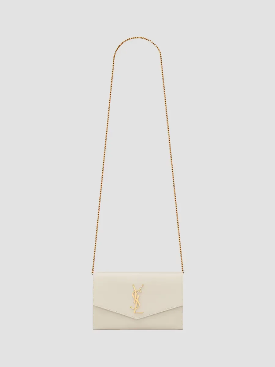 Uptown Chain Wallet in Grain De Poudre Embossed Leather by Saint Laurent