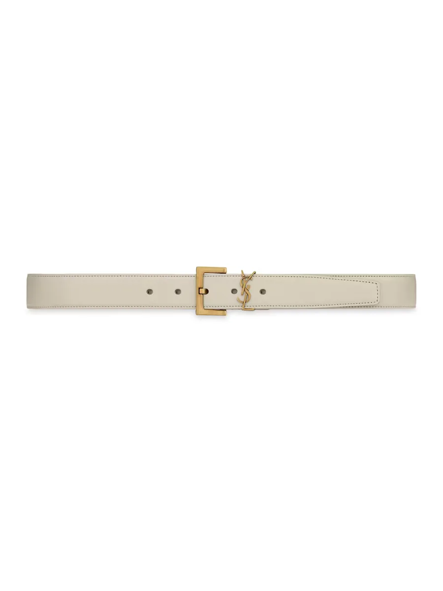 Cassandre Belt with Square Buckle in Smooth Leather by Saint Laurent