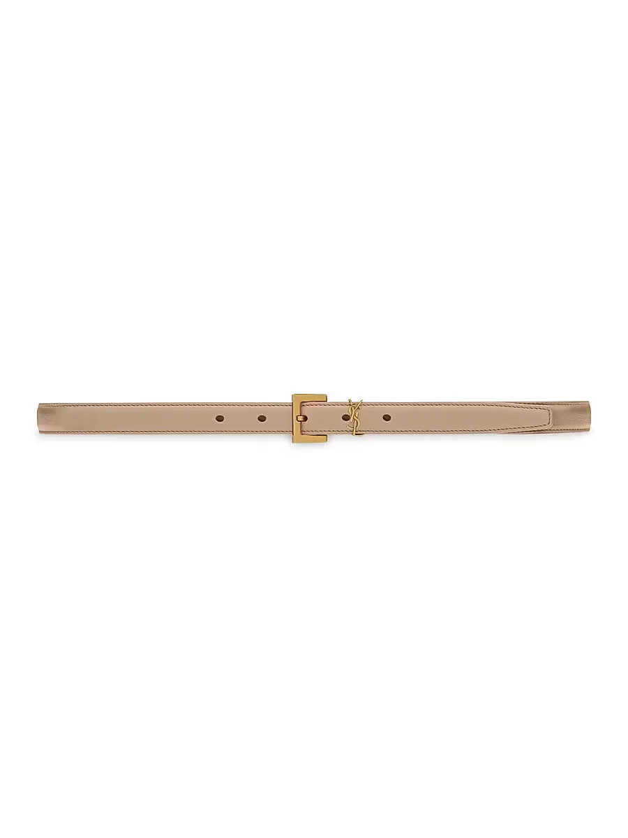 Cassandre Thin Belt with Square Buckle in Smooth Leather by Saint Laurent