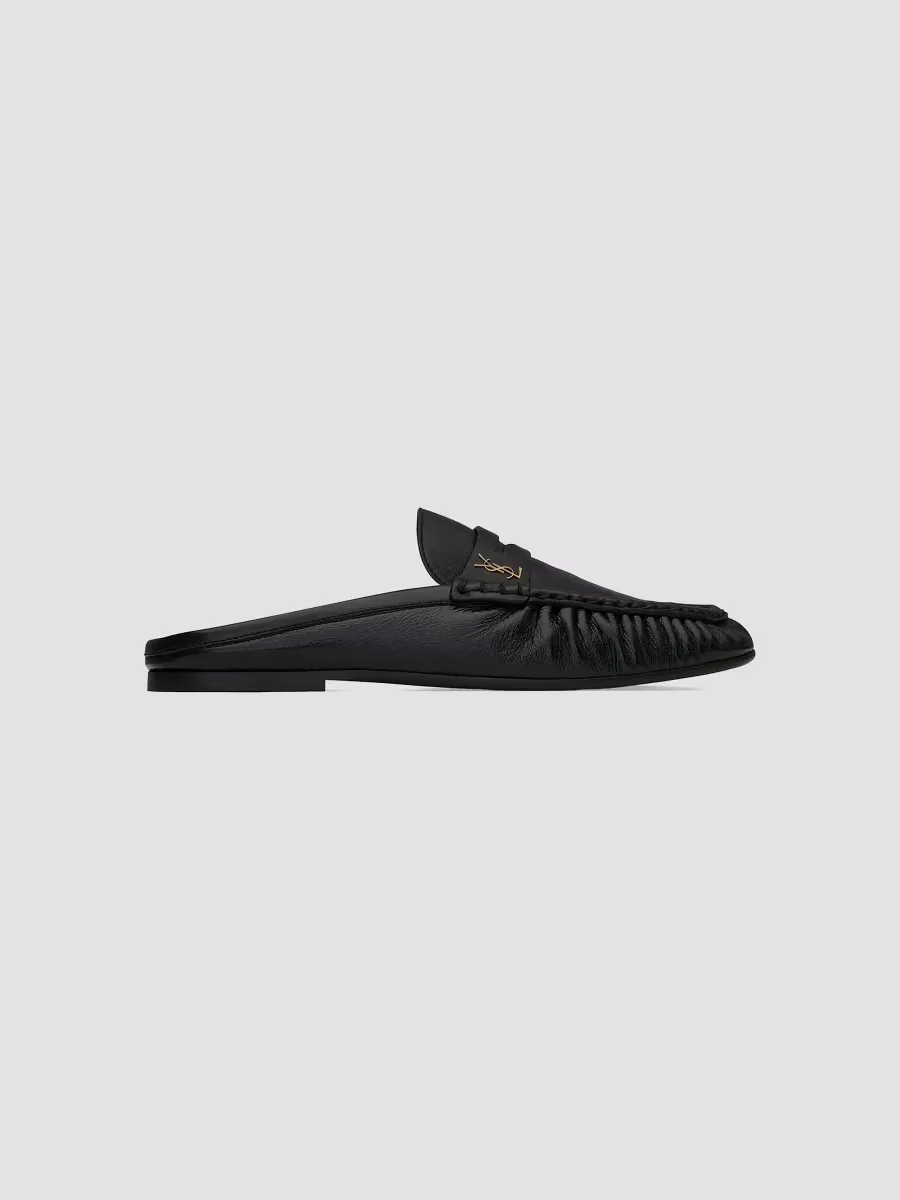 Le Loafer Mules in Shiny Creased Leather by Saint Laurent