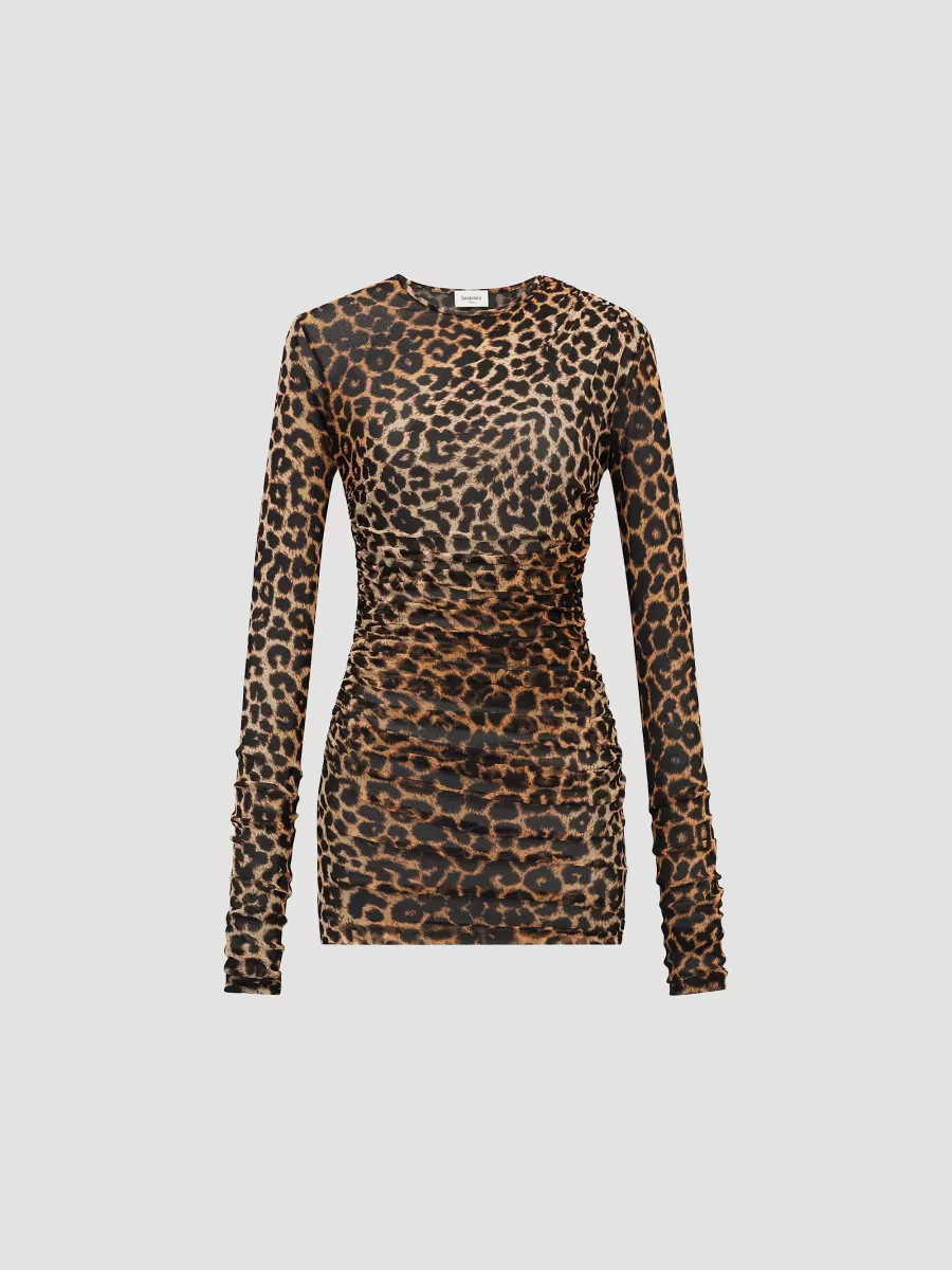 Ruched Mini Dress in Leopard Tulle Jersey by Saint Laurent