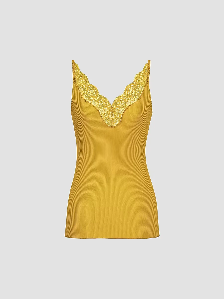 Laced Tank Top in Ribbed Silk Jersey