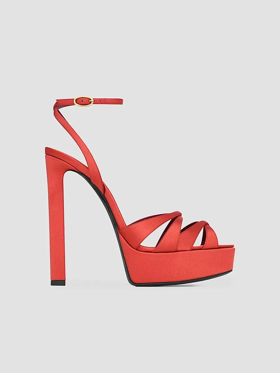 Chandelle Platform Sandals in Satin Crepe by Saint Laurent
