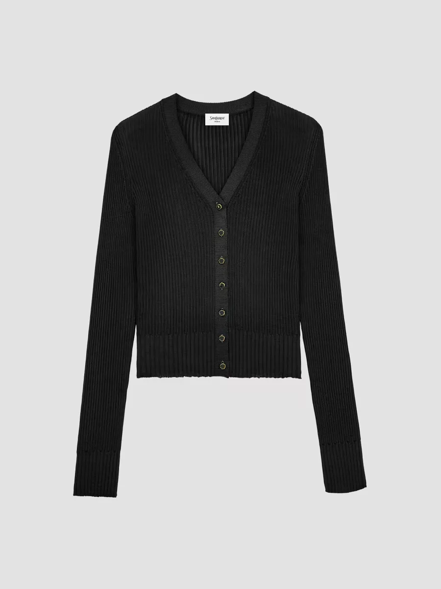 Cardigan in Ribbed Knit by Saint Laurent