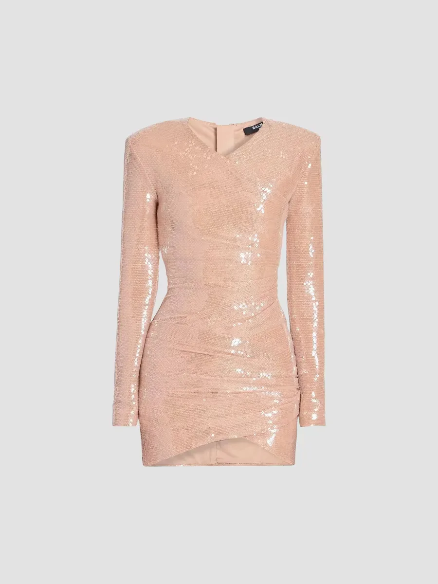 Sequined Draped Minidress by Balmain
