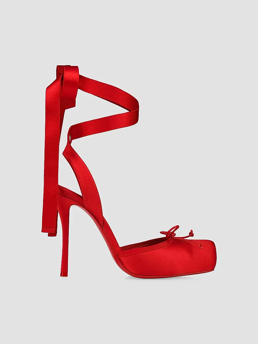 Cassia Lace Up 100MM Satin Pumps by Christian Louboutin