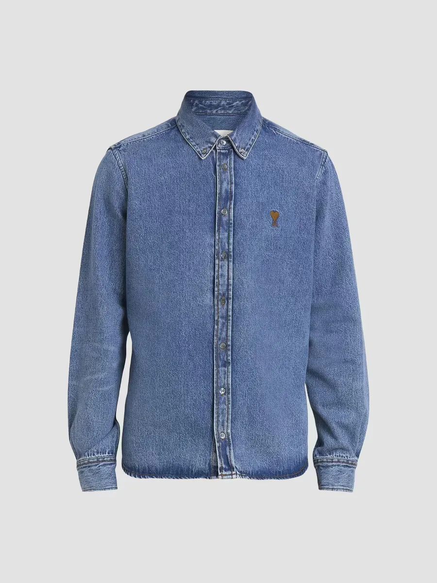 Denim ADC Logo Button-Down Shirt by AMI Paris