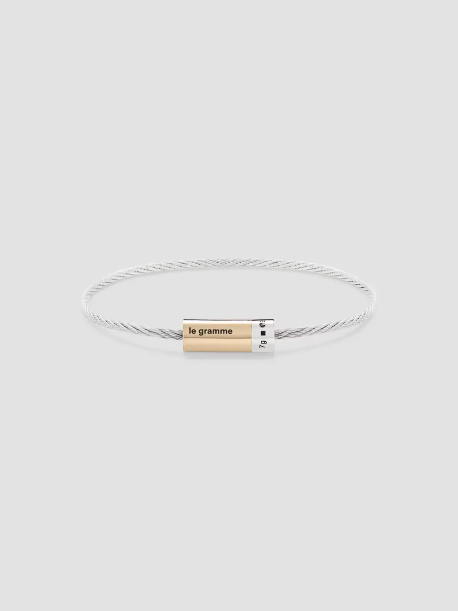 7G Polished Bicolor Sterling Silver & 18K Yellow Gold Cable Bracelet by Le Gramme