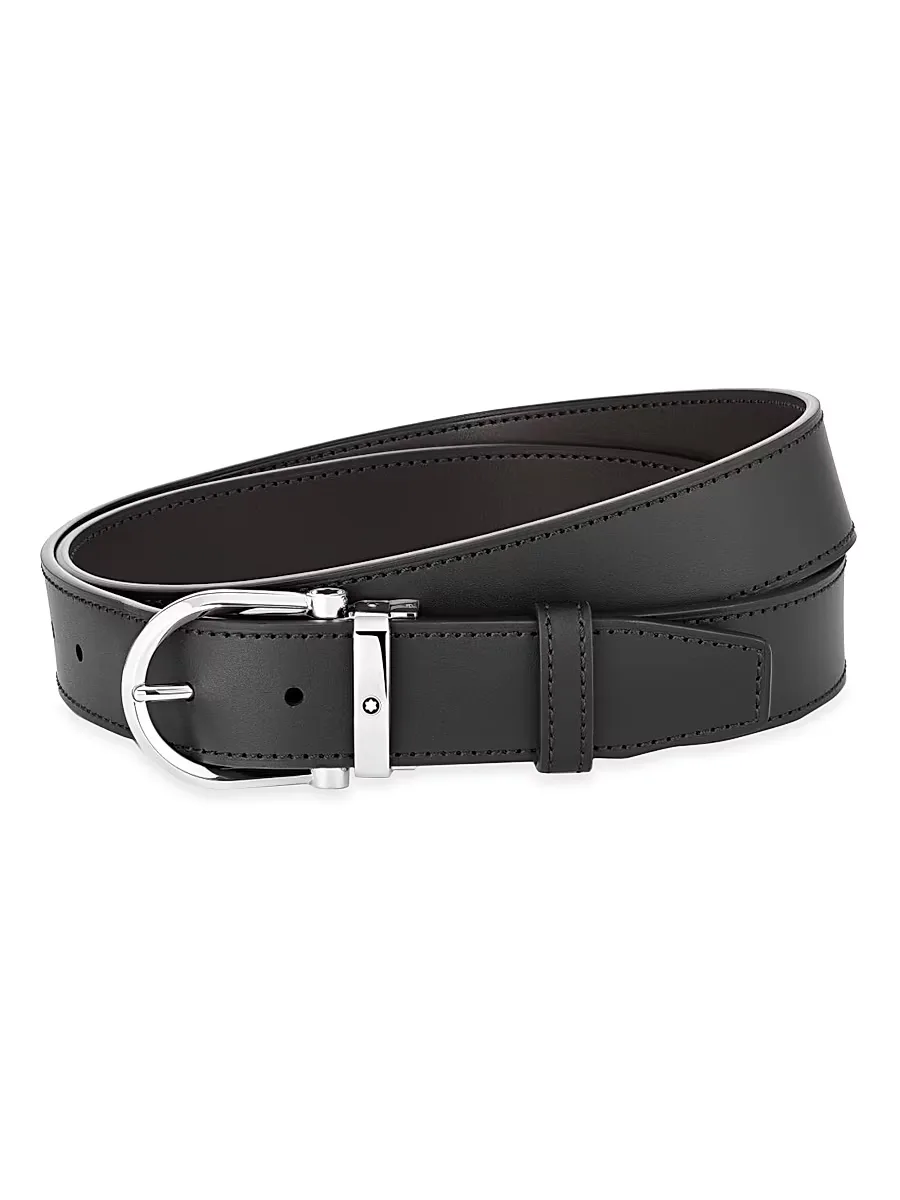 Horseshoe Buckle Cut-to-Size Reversible Leather Belt by Montblanc