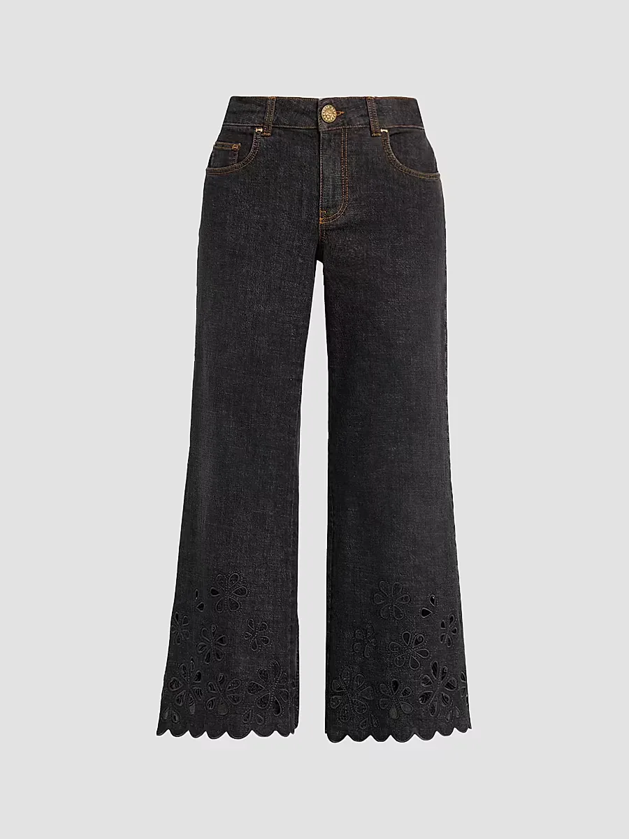 Floral Broderie Anglaise Crop Jeans by Maison Common