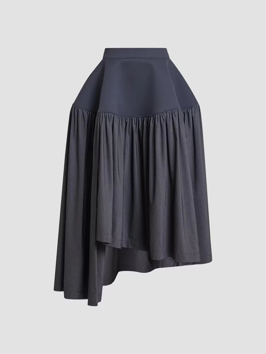 Mute Mixed-Media Pleated High-Low Skirt by Issey Miyake