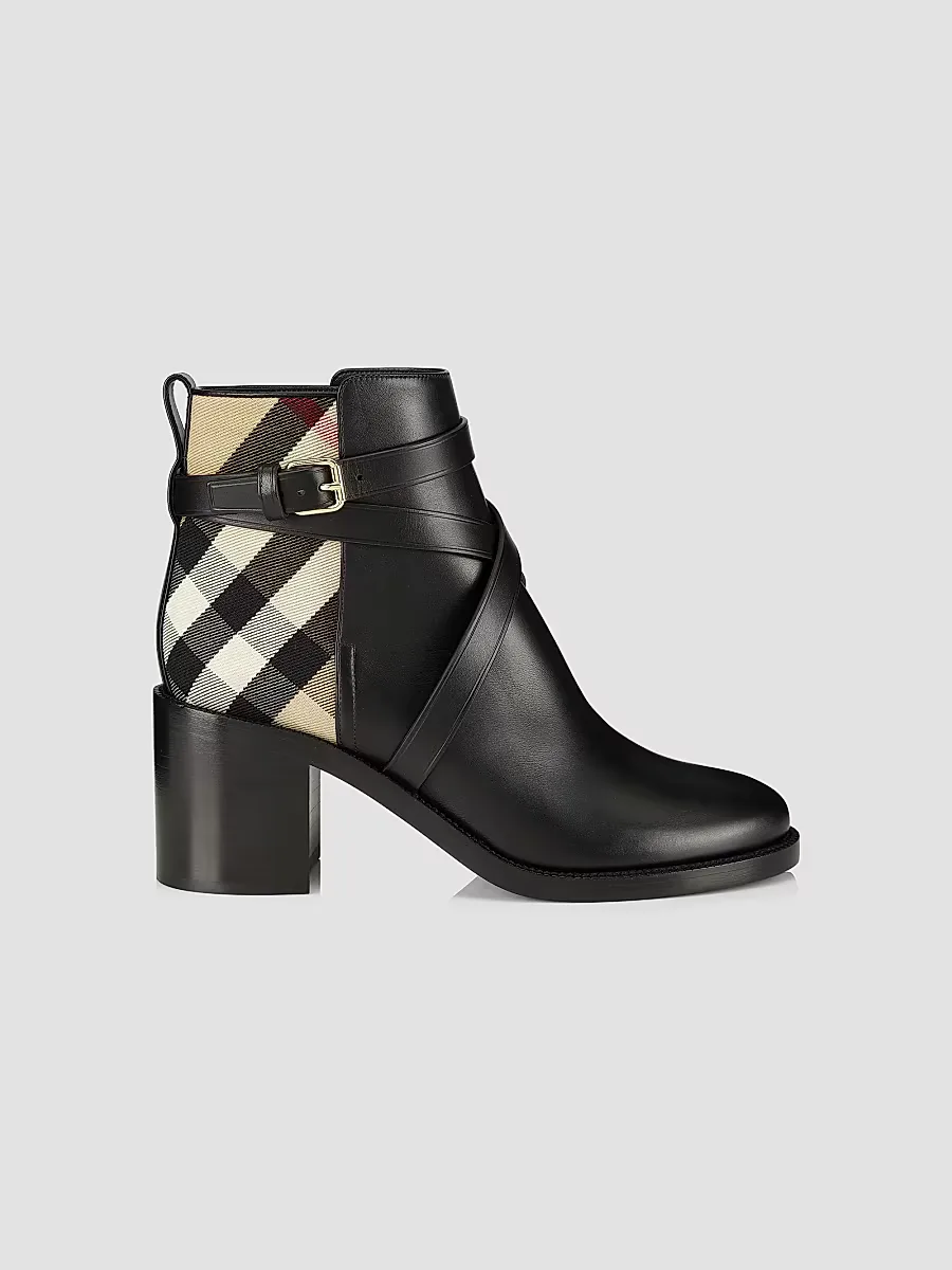 Pryle 70MM House Check & Leather Ankle Boots by Burberry