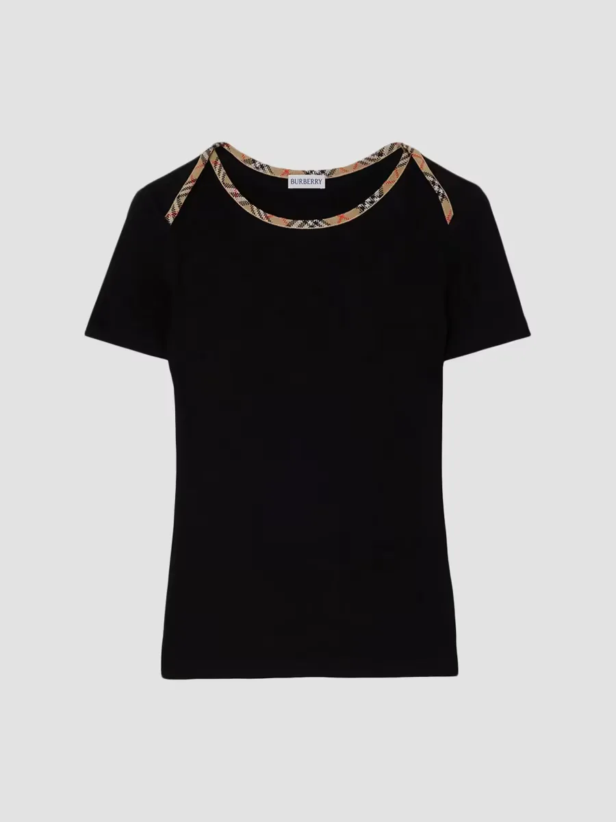 Stephanie Check-Collar Stretch-Cotton T-Shirt by Burberry