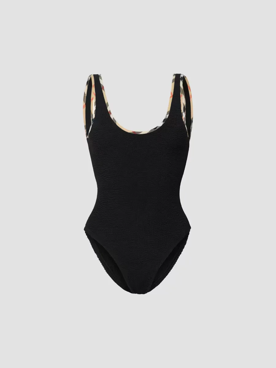 Burberry x Hunza G Faye Check Trim One-Piece Swimsuit by Burberry