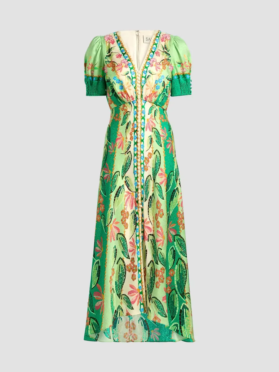 Lea Printed Silk High-Low Maxi Dress