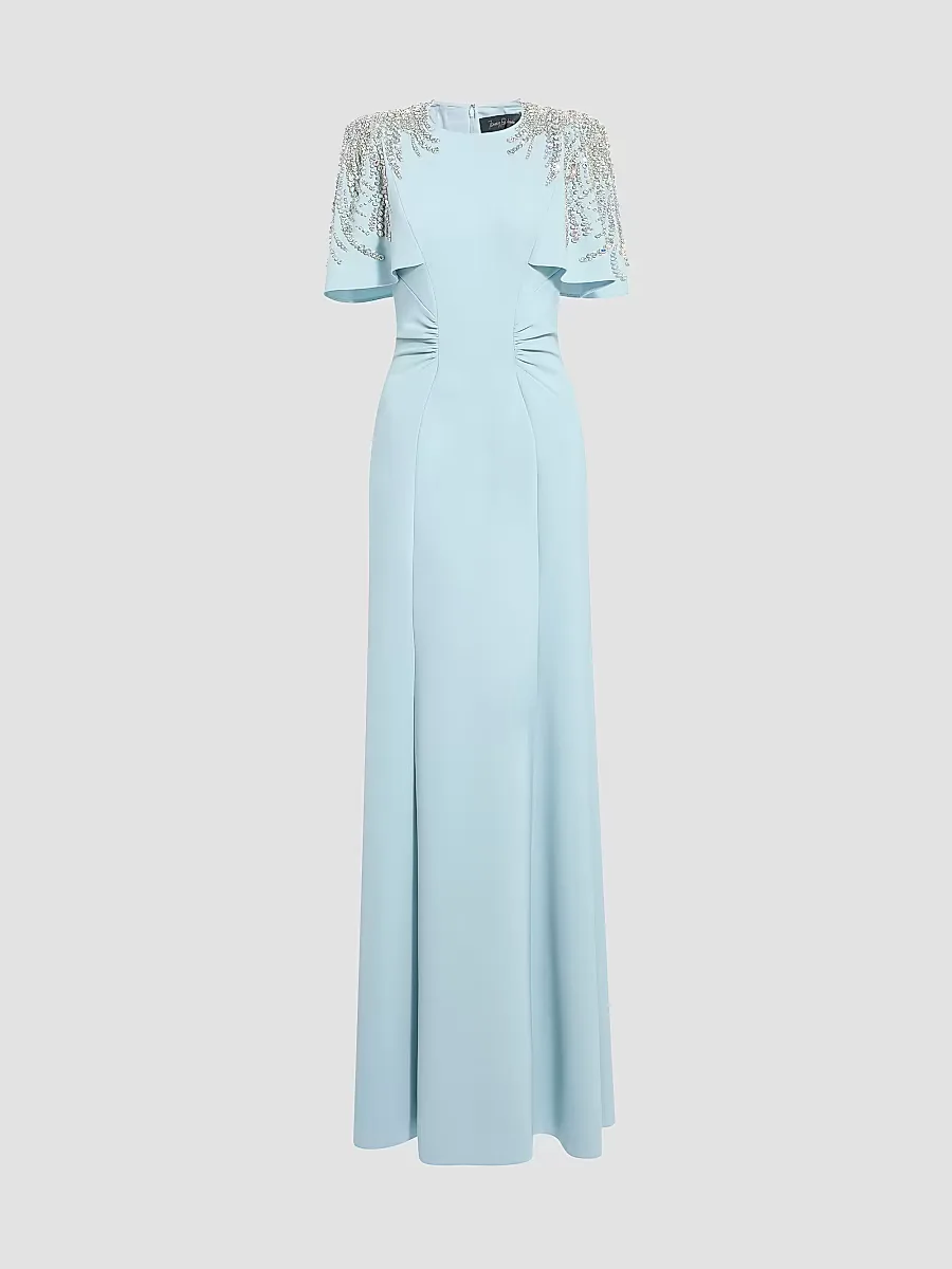 Petal Embellished Stretch Crepe Sheath Gown by Jenny Packham