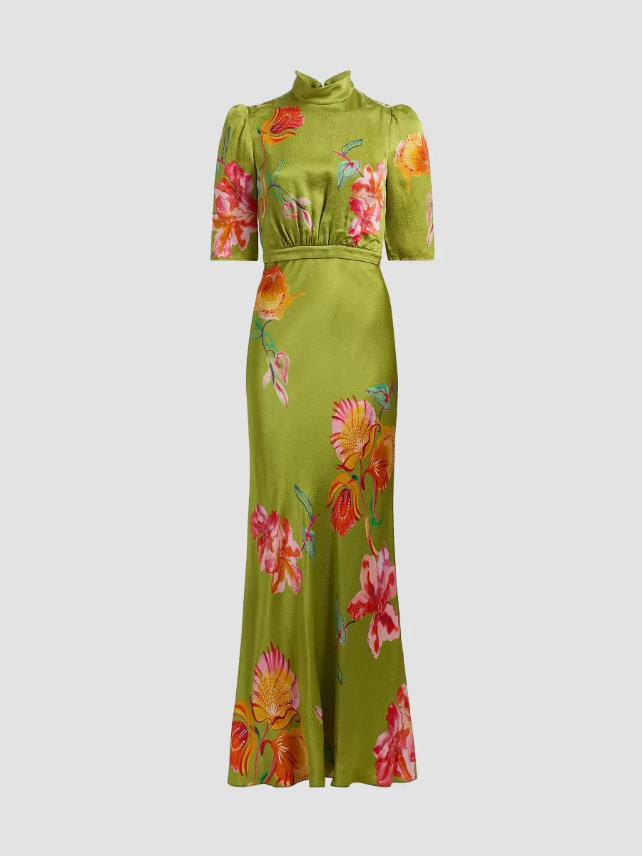 Adele-B Floral Satin Maxi Dress by Saloni