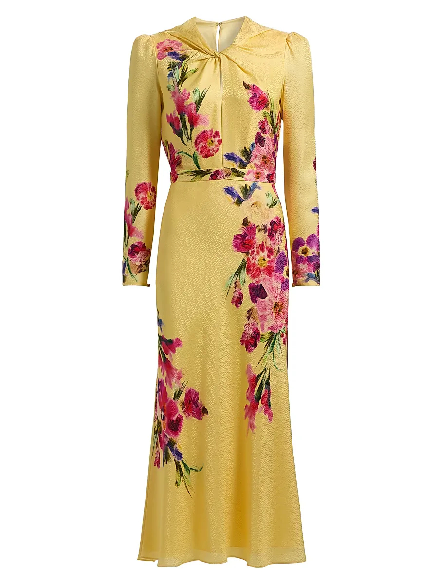 Claudia Floral Satin Silk Midi-Dress by Saloni
