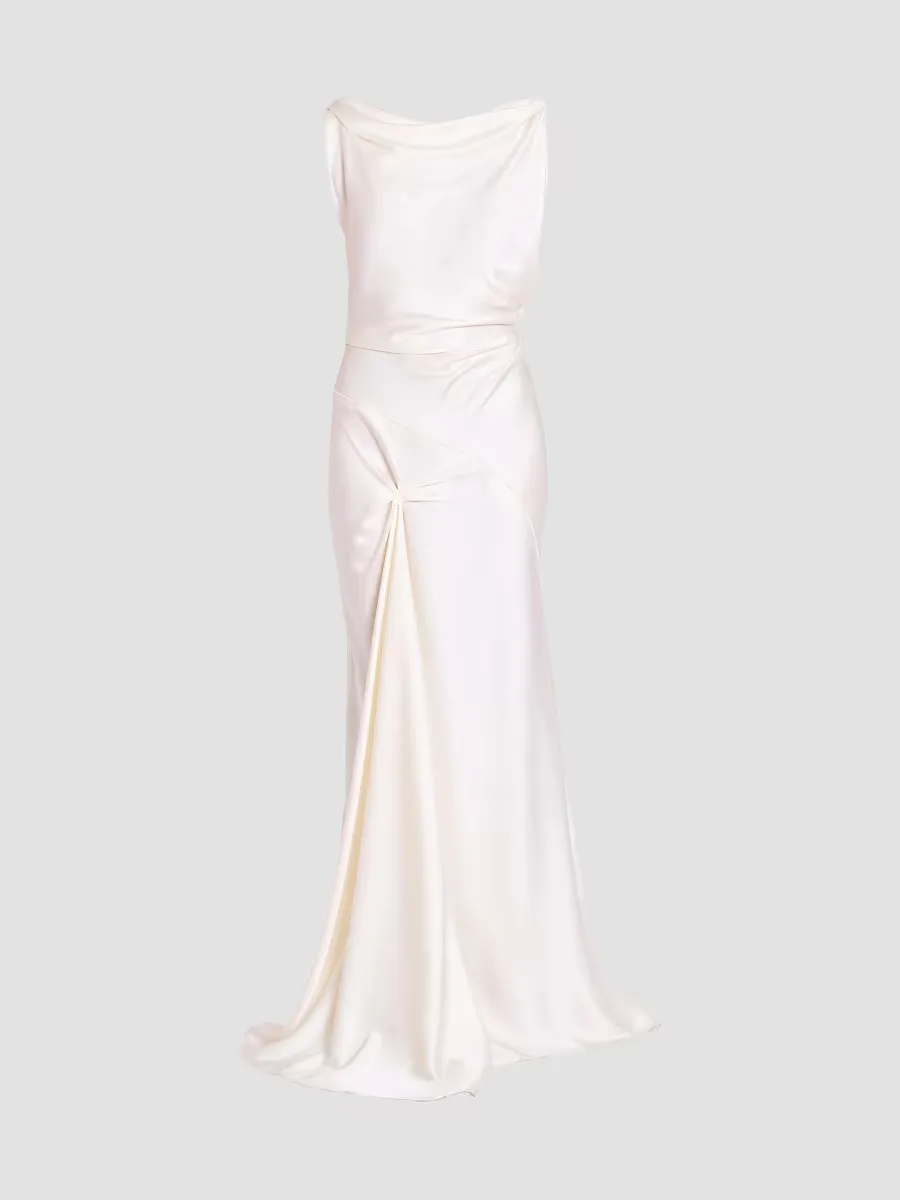 Satin Asymmetric Drape Gown by Victoria Beckham