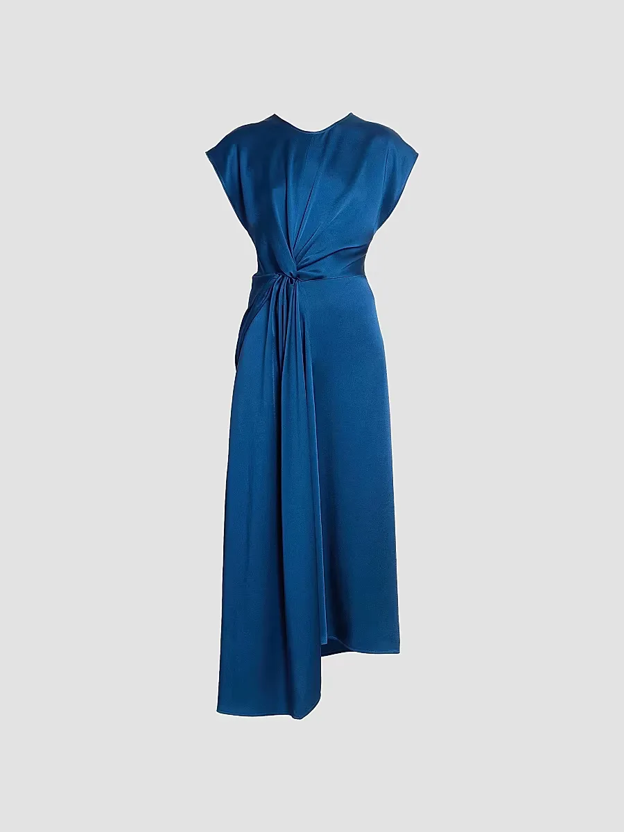 Satin Twist Waist Midi-Dress