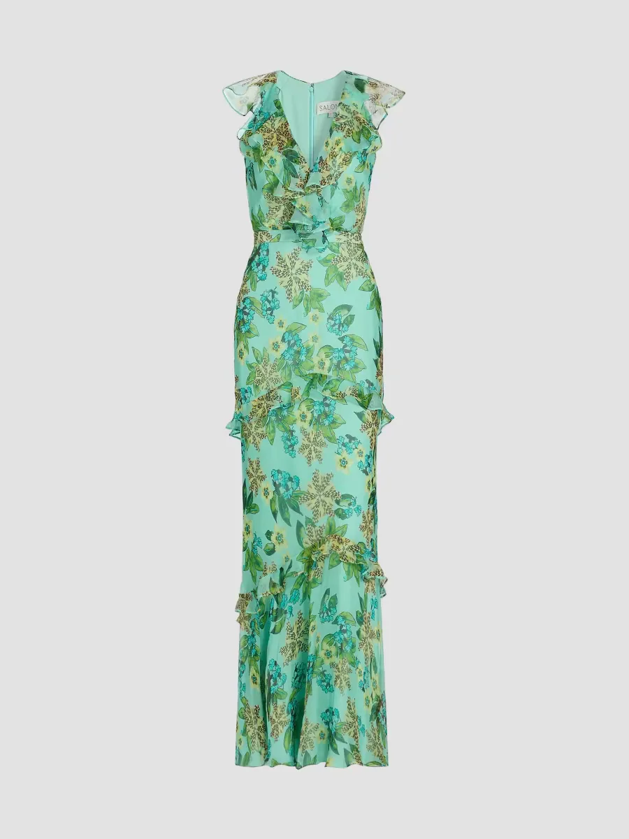 Rita Floral Ruffled Silk Maxi Dress