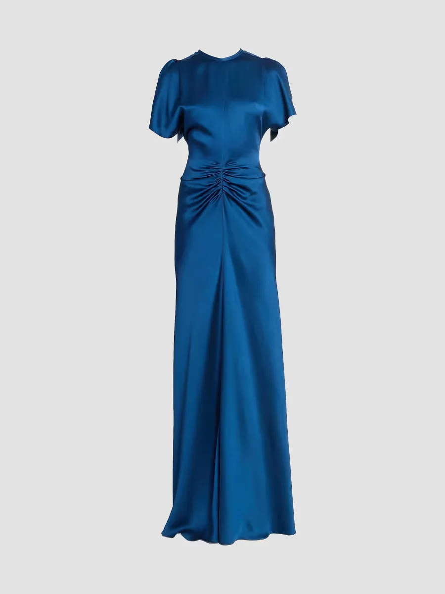Satin Gathered Waist Maxi Dress
