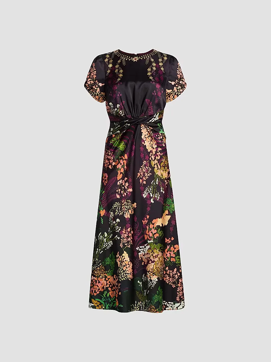 Gwen Floral Satin Midi-Dress