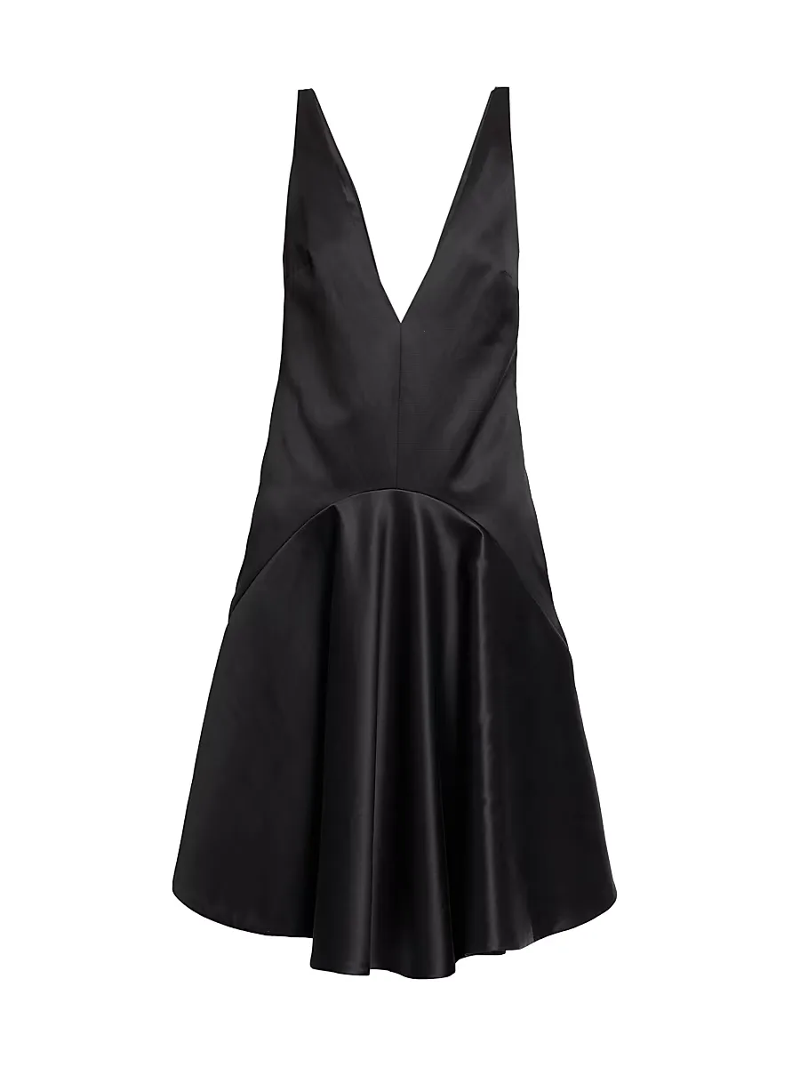 Plunging V-Neck Cotton-Silk A-Line Dress