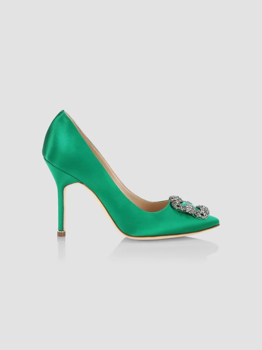 Hangisi 105MM Embellished Satin Pumps by Manolo Blahnik