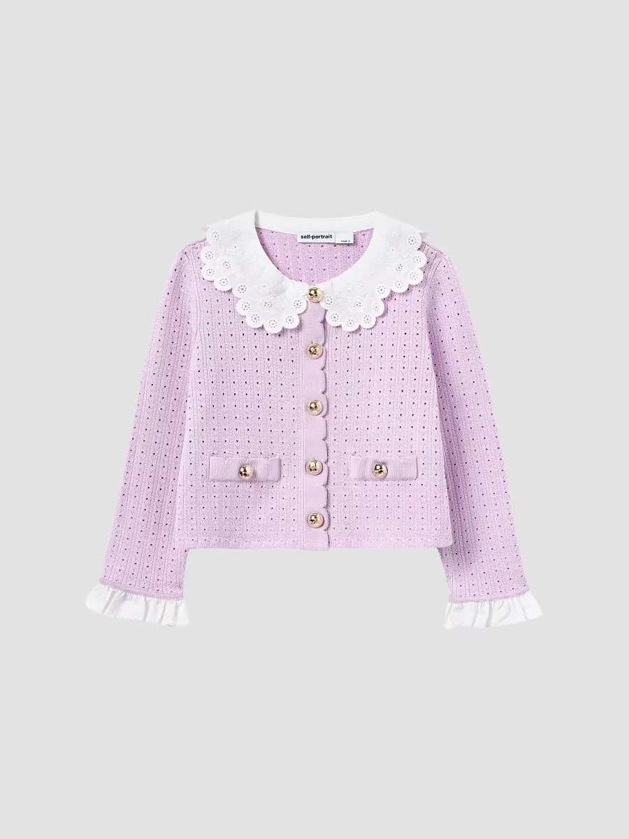 Pointelle-Knit Scalloped Cardigan by Self Portrait