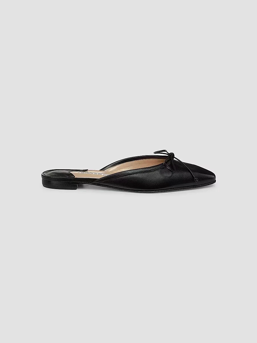 Ballerimu Bow-Detailed Leather Flat Mules by Manolo Blahnik
