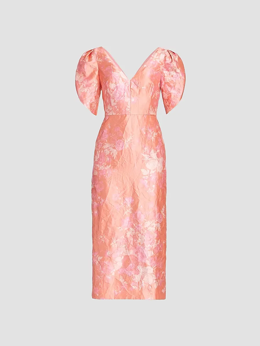 Floral Textured Satin Midi-Dress by Erdem