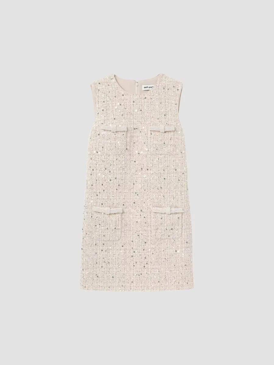 Embellished Bouclé Shift Minidress