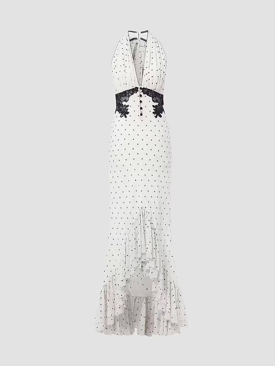 Polka Dot Halterneck High-Low Maxi Dress by Self Portrait