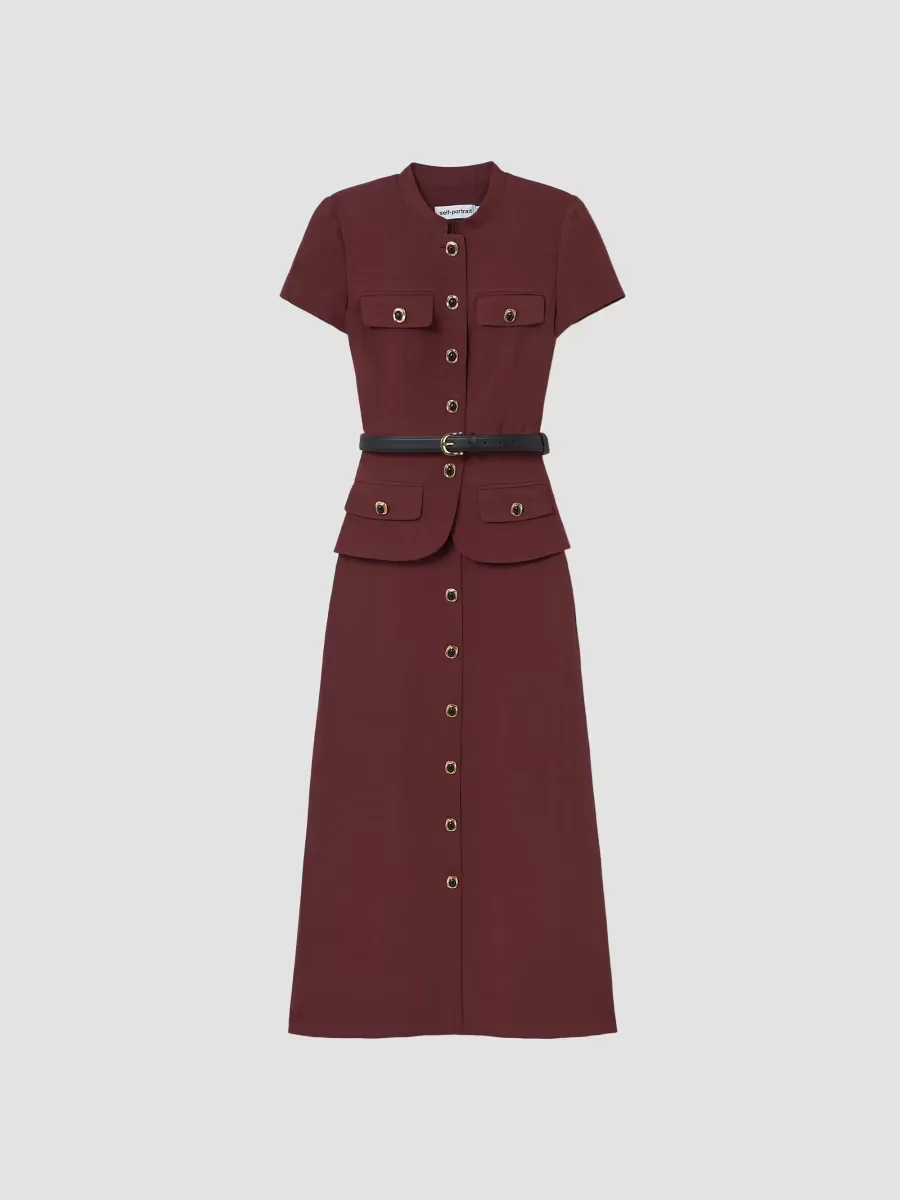 Peplum Linen-Blend Midi Dress by Self Portrait