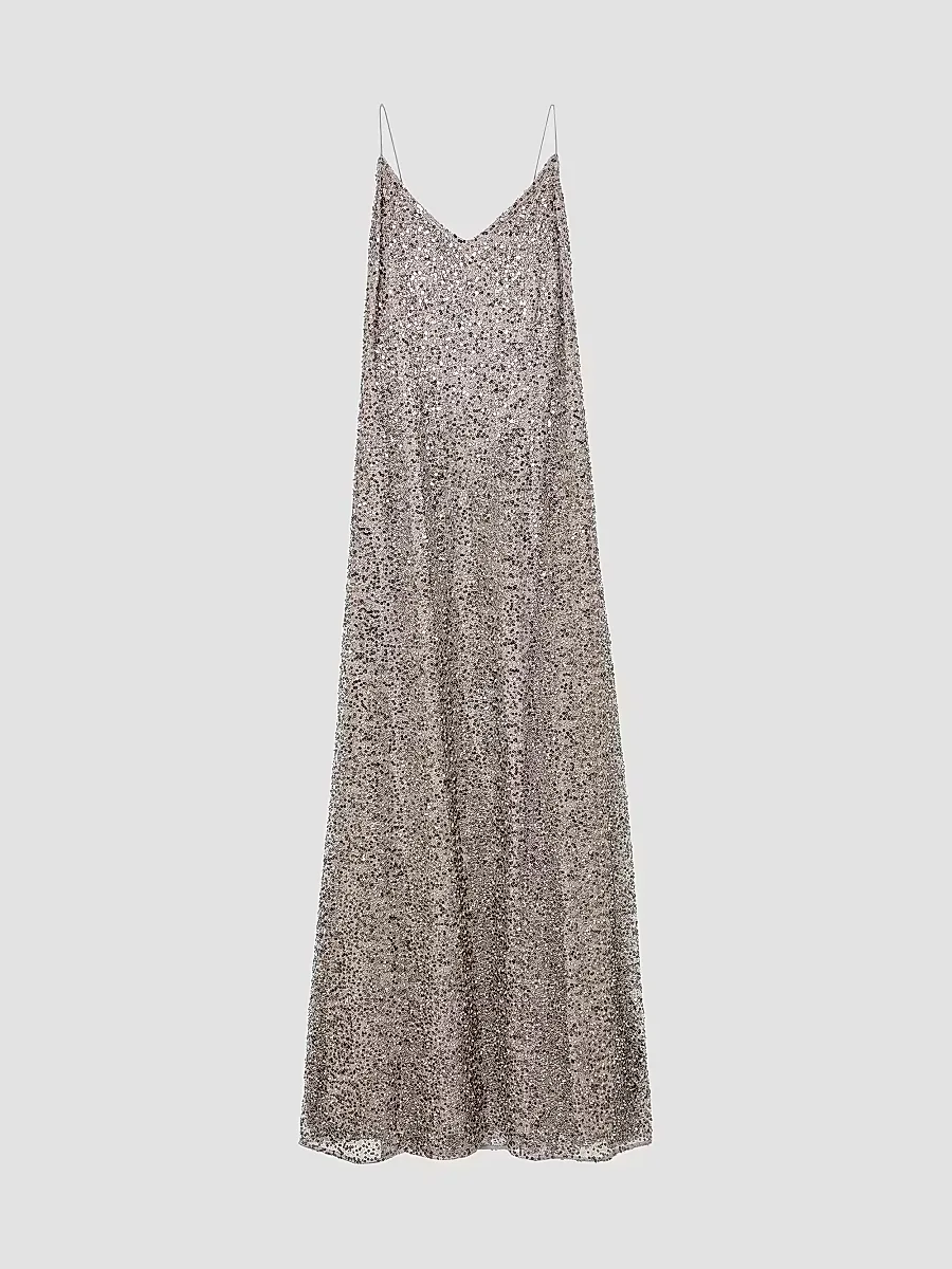 Faye Sequined V-Neck Gown by Reiss