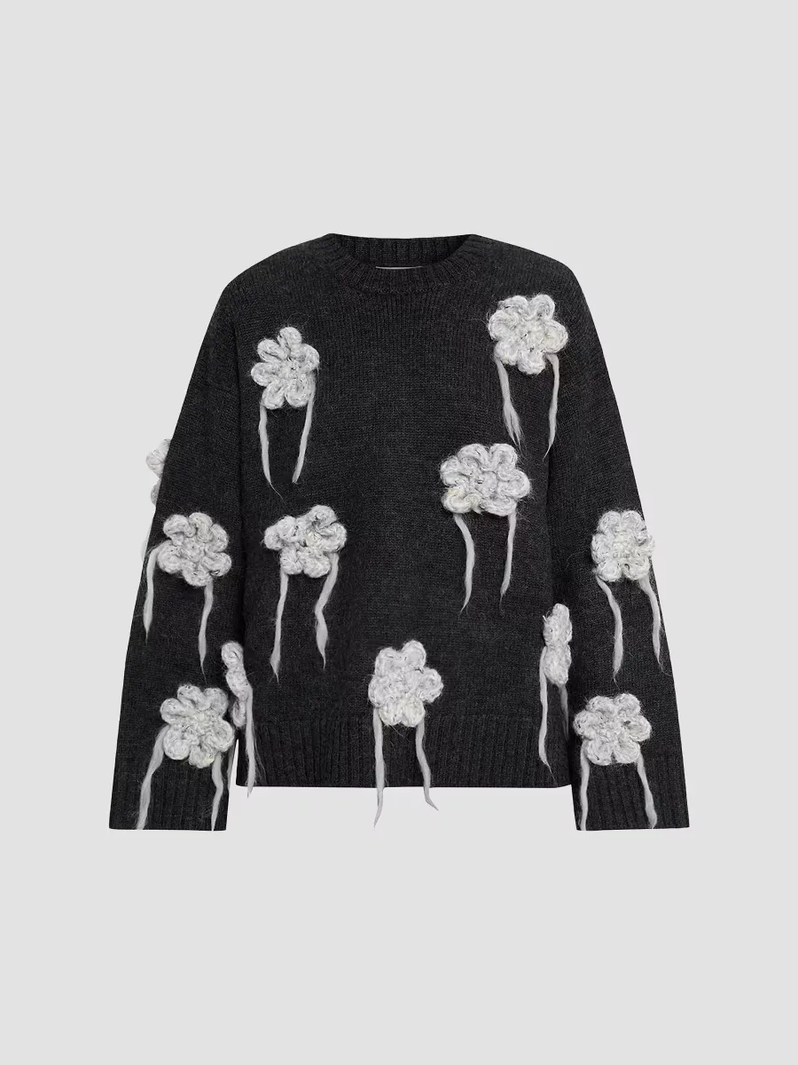 Floral Crochet Crewneck Sweater by GANNI
